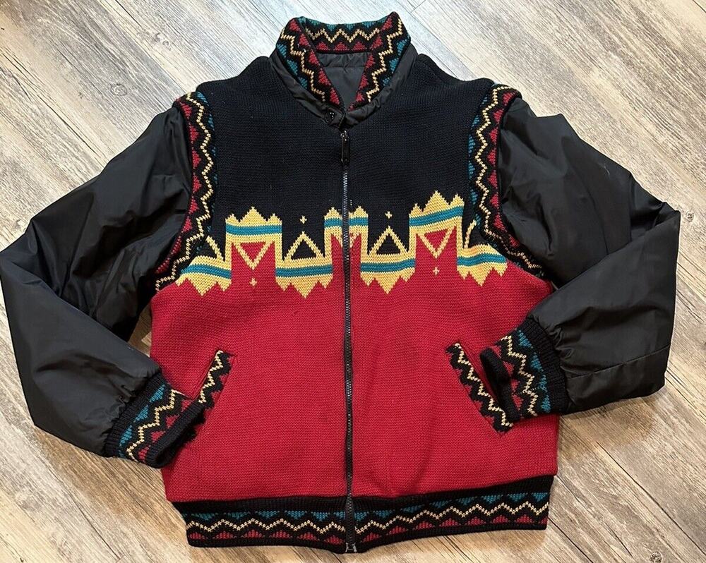 Vtg Aztec Bomber Coat 80's Andy Johns Reversible Transitional Vest Size Medium